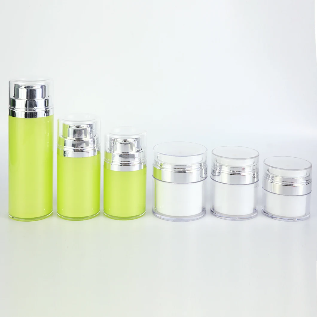 Empty Double Wall Custom 30ml 50ml Luxury Acrylic Plastic Skincare Packaging Lotion Pump Bottle Airless Jar Airless Silver Color Pump Bottle