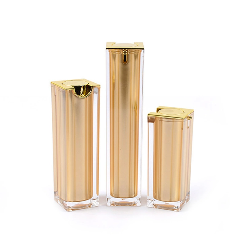 Gold Color 15g 30g 50g Empty Plastic Square Acrylic Jar and 30ml 50ml 100ml Airless Cream Pump Cosmetic Bottles